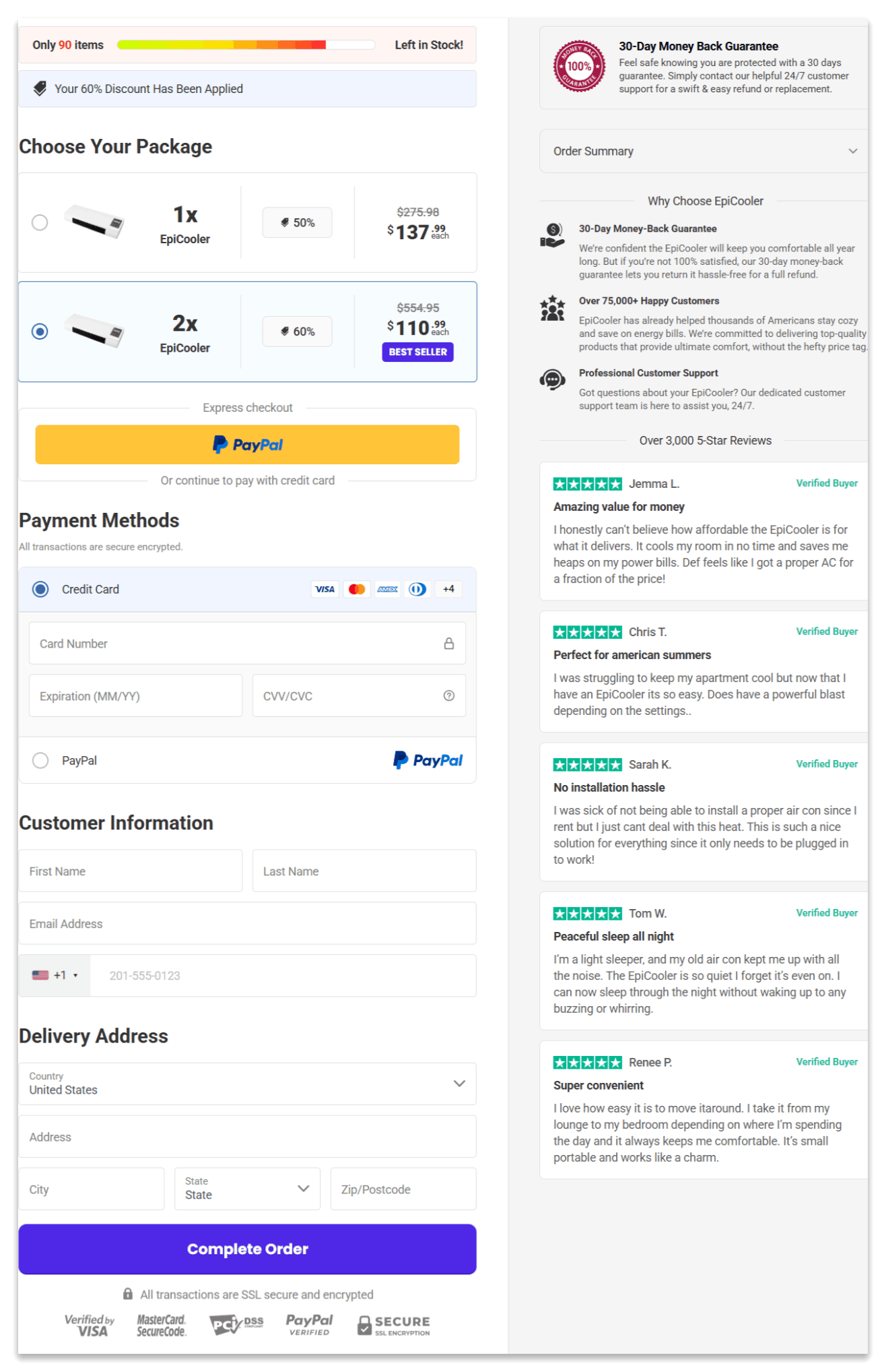 Epicooler secure checkout page